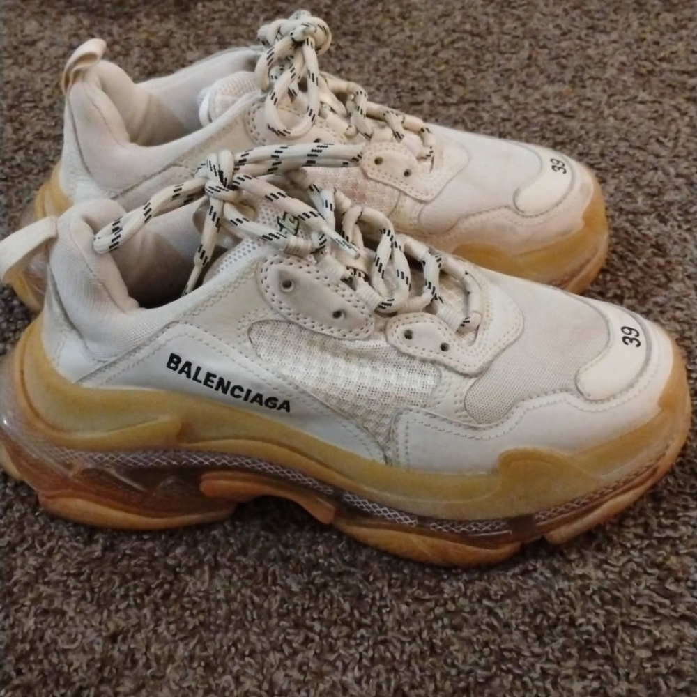 Balenciaga White and Tan Sneakers